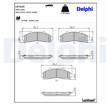 Sada brzdových destiček, kotoučová brzda DELPHI LP1625