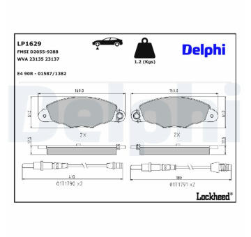 Sada brzdových destiček, kotoučová brzda DELPHI LP1629
