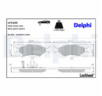 Sada brzdových destiček, kotoučová brzda DELPHI LP1630