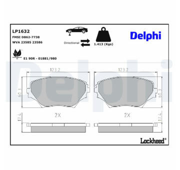Sada brzdových destiček, kotoučová brzda DELPHI LP1632