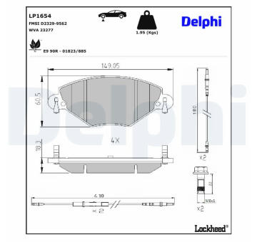 Sada brzdových destiček, kotoučová brzda DELPHI LP1654