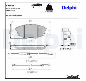 Sada brzdových destiček, kotoučová brzda DELPHI LP1655