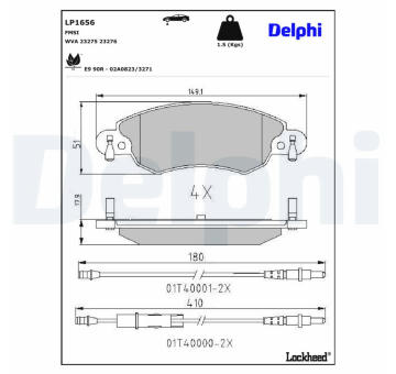 Sada brzdových destiček, kotoučová brzda DELPHI LP1656