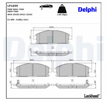 Sada brzdových destiček, kotoučová brzda DELPHI LP1659