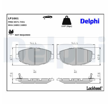 Sada brzdových destiček, kotoučová brzda DELPHI LP1661