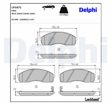 Sada brzdových destiček, kotoučová brzda DELPHI LP1671