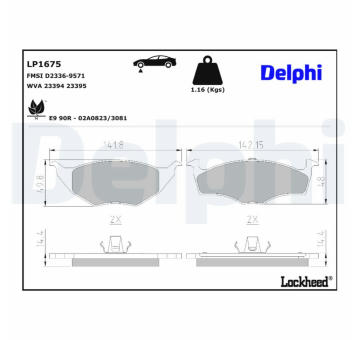 Sada brzdových destiček, kotoučová brzda DELPHI LP1675