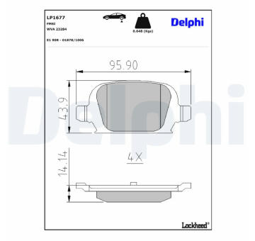 Sada brzdových destiček, kotoučová brzda DELPHI LP1677