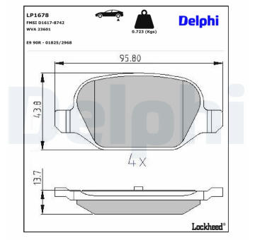 Sada brzdových destiček, kotoučová brzda DELPHI LP1678