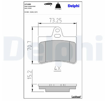 Sada brzdových destiček, kotoučová brzda DELPHI LP1680