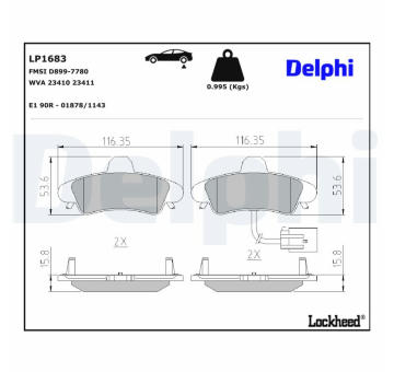 Sada brzdových platničiek kotúčovej brzdy DELPHI LP1683