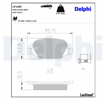 Sada brzdových destiček, kotoučová brzda DELPHI LP1685