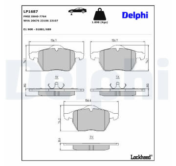 Sada brzdových destiček, kotoučová brzda DELPHI LP1687