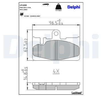 Sada brzdových destiček, kotoučová brzda DELPHI LP1690