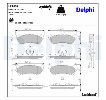 Sada brzdových destiček, kotoučová brzda DELPHI LP1692