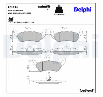 Sada brzdových destiček, kotoučová brzda DELPHI LP1694