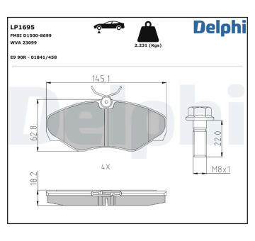 Sada brzdových destiček, kotoučová brzda DELPHI LP1695