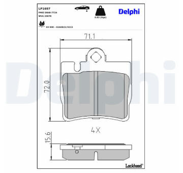 Sada brzdových destiček, kotoučová brzda DELPHI LP1697