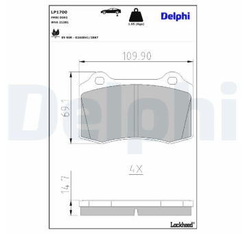 Sada brzdových destiček, kotoučová brzda DELPHI LP1700