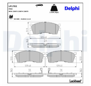 Sada brzdových destiček, kotoučová brzda DELPHI LP1702