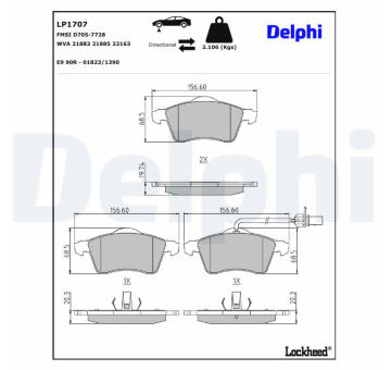 Sada brzdových destiček, kotoučová brzda DELPHI LP1707
