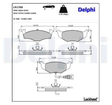Sada brzdových platničiek kotúčovej brzdy DELPHI LP1709