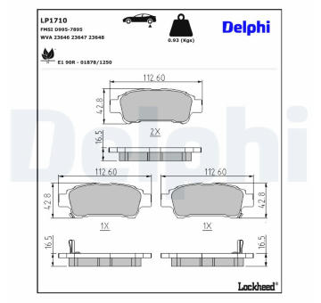Sada brzdových destiček, kotoučová brzda DELPHI LP1710