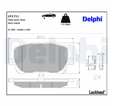 Sada brzdových destiček, kotoučová brzda DELPHI LP1711