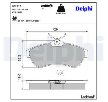 Sada brzdových destiček, kotoučová brzda DELPHI LP1715