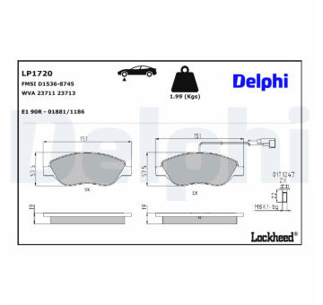 Sada brzdových destiček, kotoučová brzda DELPHI LP1720