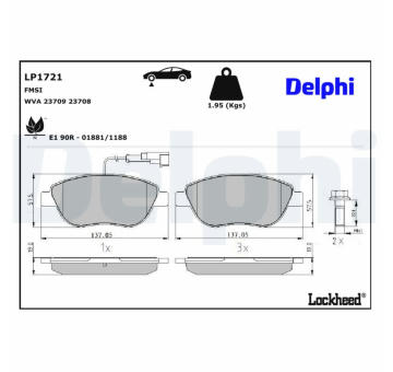 Sada brzdových destiček, kotoučová brzda DELPHI LP1721