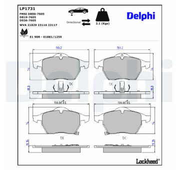 Sada brzdových platničiek kotúčovej brzdy DELPHI LP1731