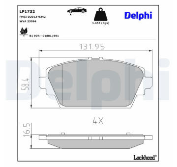 Sada brzdových destiček, kotoučová brzda DELPHI LP1732