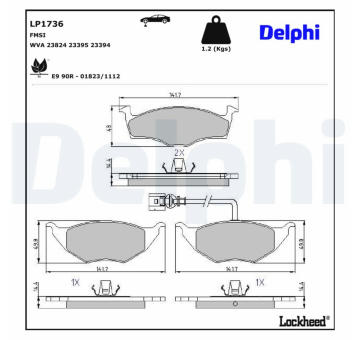 Sada brzdových destiček, kotoučová brzda DELPHI LP1736