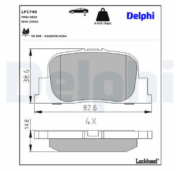 Sada brzdových destiček, kotoučová brzda DELPHI LP1740