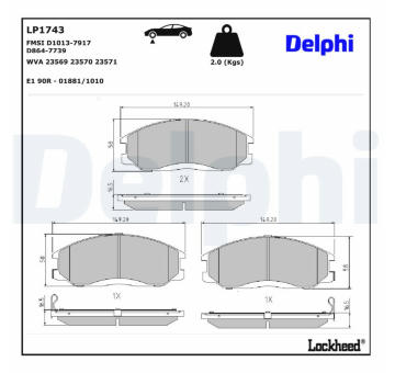 Sada brzdových destiček, kotoučová brzda DELPHI LP1743