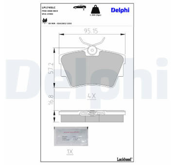 Sada brzdových destiček, kotoučová brzda DELPHI LP1745LC