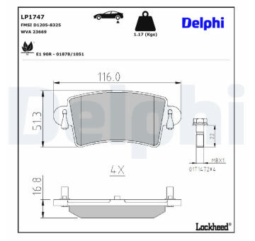 Sada brzdových destiček, kotoučová brzda DELPHI LP1747