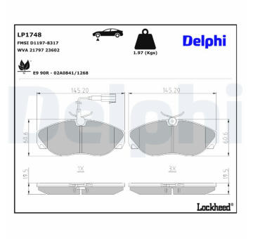 Sada brzdových destiček, kotoučová brzda DELPHI LP1748
