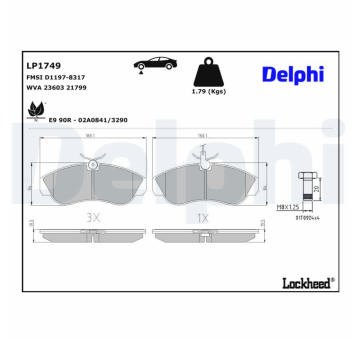 Sada brzdových destiček, kotoučová brzda DELPHI LP1749