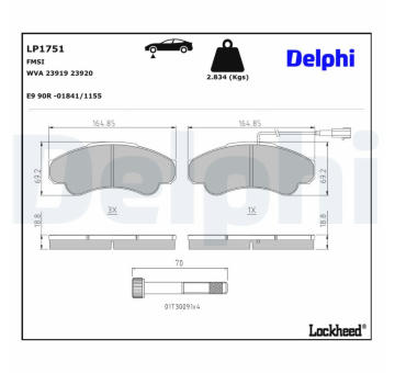 Sada brzdových destiček, kotoučová brzda DELPHI LP1751