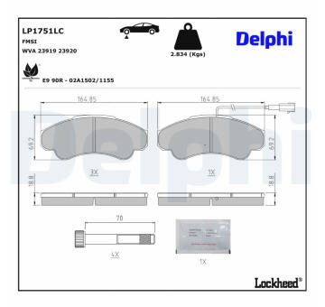 Sada brzdových destiček, kotoučová brzda DELPHI LP1751LC