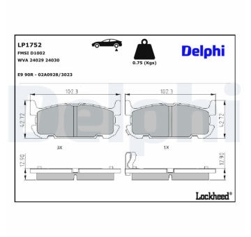 Sada brzdových destiček, kotoučová brzda DELPHI LP1752