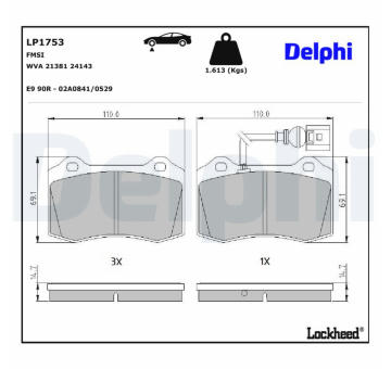Sada brzdových destiček, kotoučová brzda DELPHI LP1753