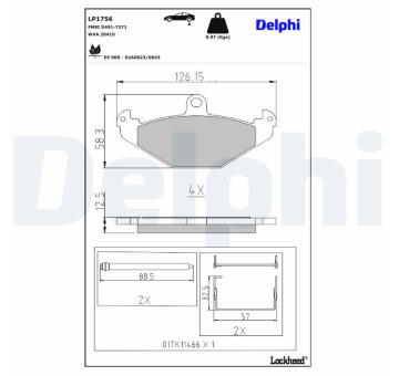 Sada brzdových destiček, kotoučová brzda DELPHI LP1756