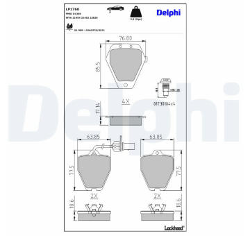 Sada brzdových destiček, kotoučová brzda DELPHI LP1760