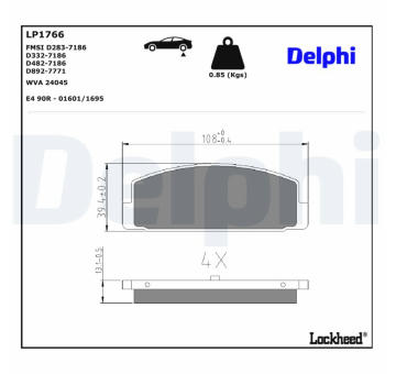 Sada brzdových destiček, kotoučová brzda DELPHI LP1766