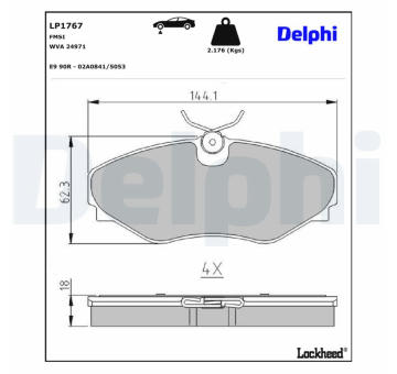 Sada brzdových destiček, kotoučová brzda DELPHI LP1767