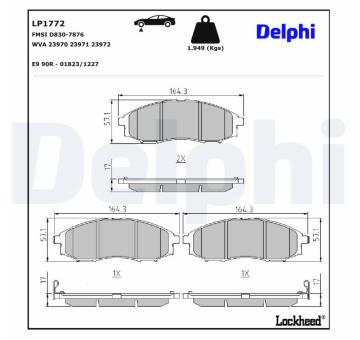 Sada brzdových destiček, kotoučová brzda DELPHI LP1772