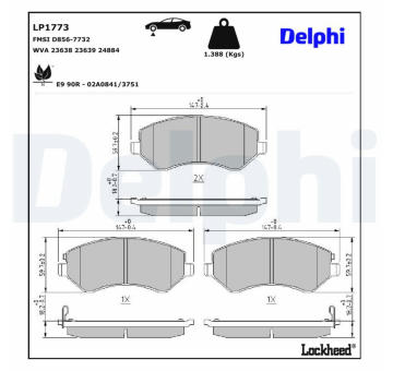 Sada brzdových destiček, kotoučová brzda DELPHI LP1773
